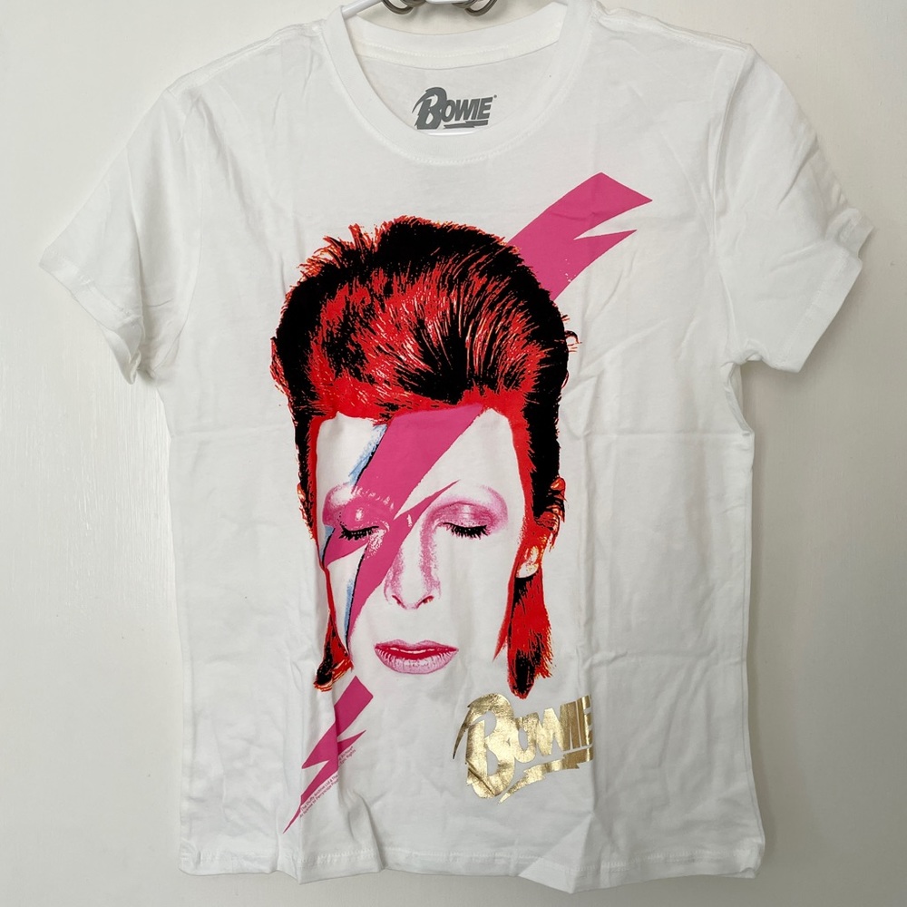 NWOT David Bowie T-Shirt in off white & gold foil detail